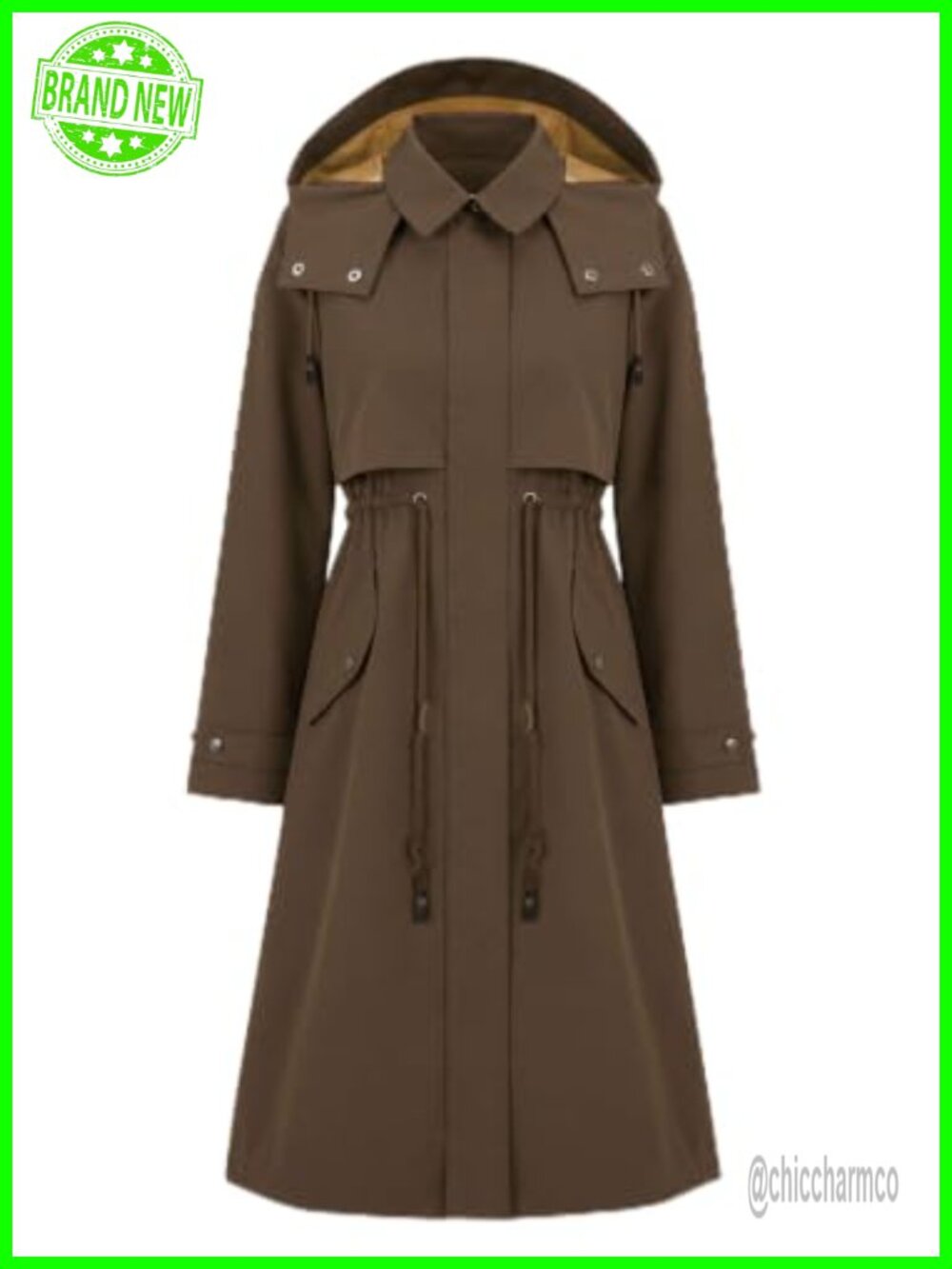 Women's Trench Coat Classic Lapel Overcoat Detachable Hood Polyester